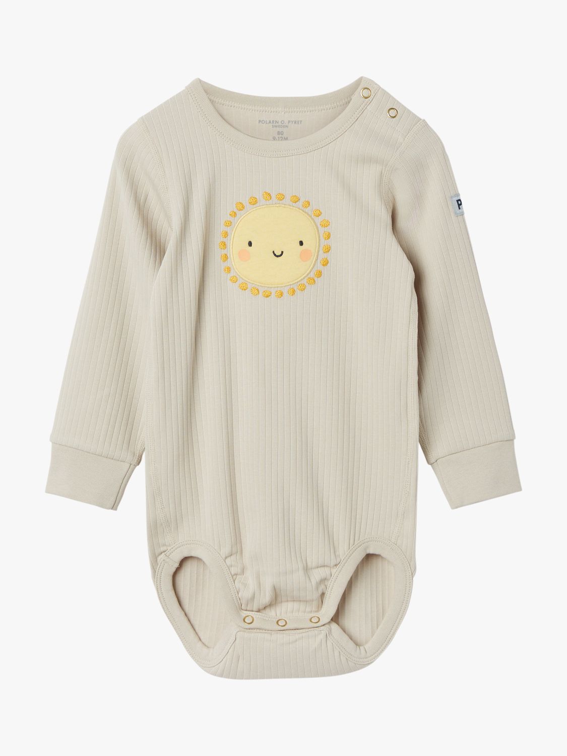 Polarn O. Pyret Baby Organic Cotton Rib Sun Applique Bodysuit, Natural, 1-2 months