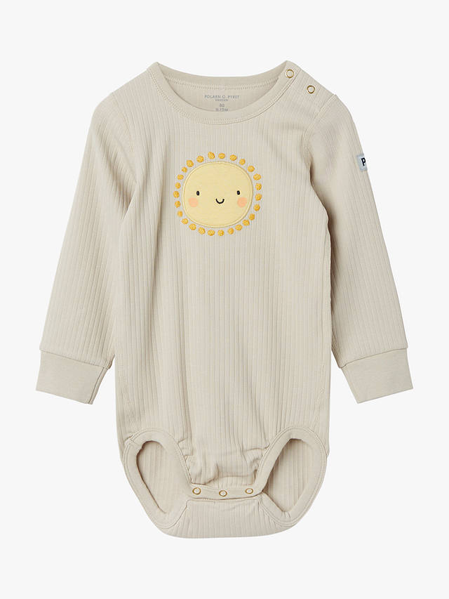 Polarn O. Pyret Baby Organic Cotton Rib Sun Applique Bodysuit, Natural