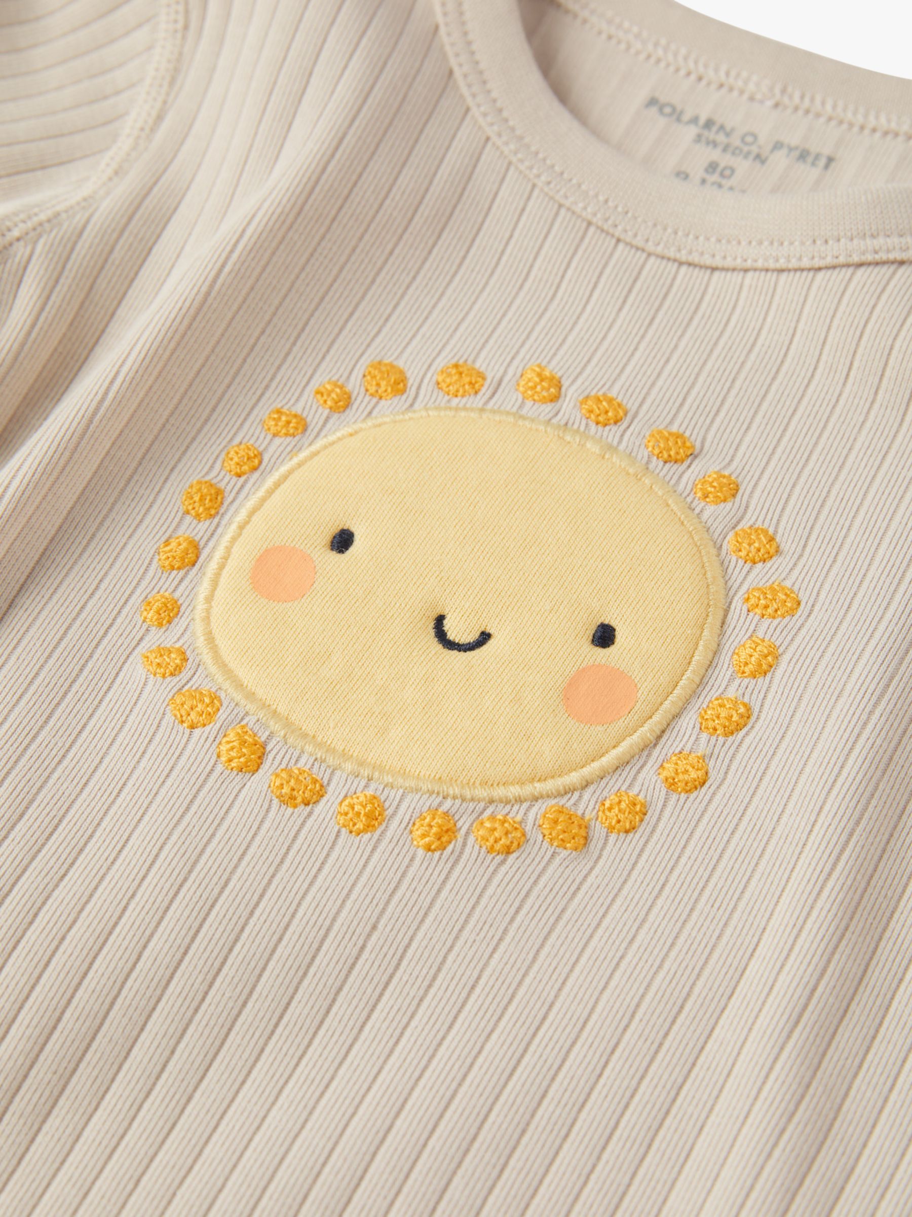 Polarn O. Pyret Baby Organic Cotton Rib Sun Applique Bodysuit, Natural, 1-2 months