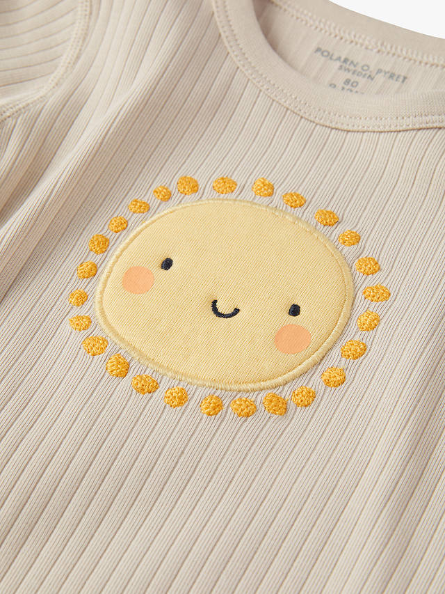 Polarn O. Pyret Baby Organic Cotton Rib Sun Applique Bodysuit, Natural