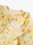 Polarn O. Pyret Baby Organic Cotton Floral Print Ruffle Bodysuit, Yellow, Yellow