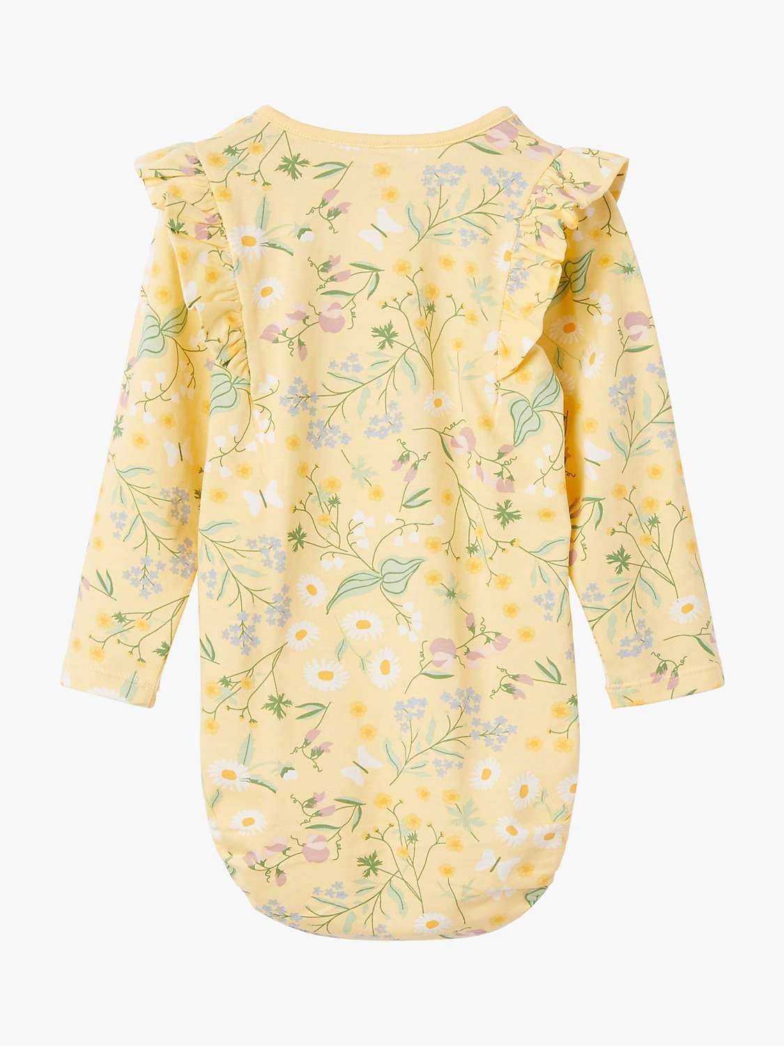 Buy Polarn O. Pyret Baby Organic Cotton Floral Print Ruffle Bodysuit, Yellow Online at johnlewis.com