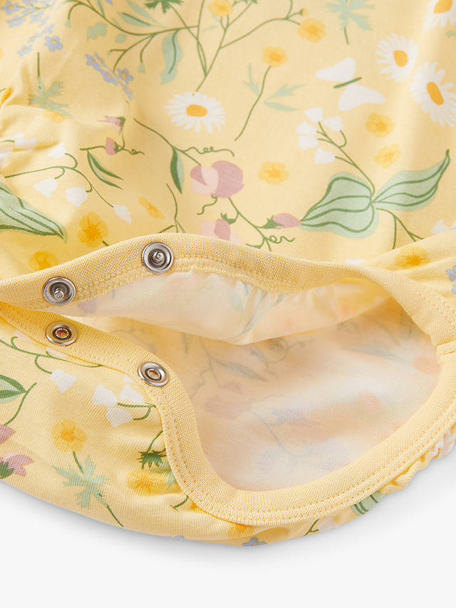 Polarn O. Pyret Baby Organic Cotton Floral Print Ruffle Bodysuit, Yellow