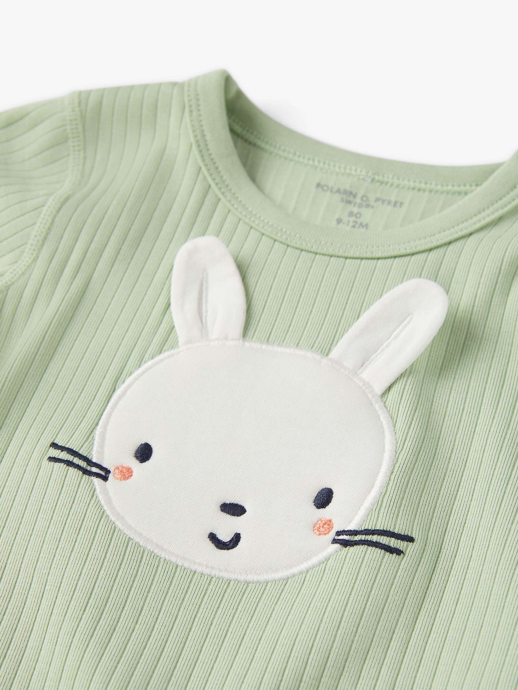 Buy Polarn O. Pyret Baby Organic Cotton Rib Bunny Applique Bodysuit, Green Online at johnlewis.com