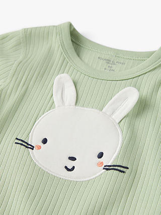 Polarn O. Pyret Baby Organic Cotton Rib Bunny Applique Bodysuit, Green