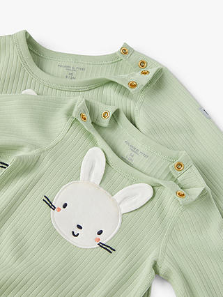 Polarn O. Pyret Baby Organic Cotton Rib Bunny Applique Bodysuit, Green