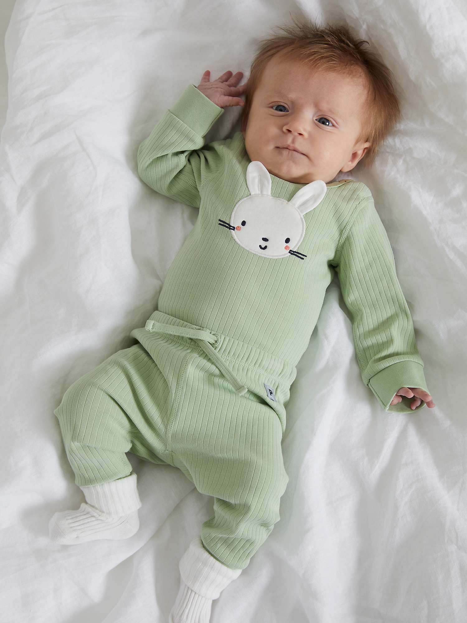 Buy Polarn O. Pyret Baby Organic Cotton Rib Bunny Applique Bodysuit, Green Online at johnlewis.com