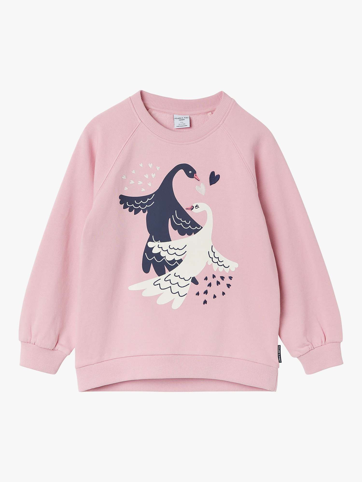 Buy Polarn O. Pyret Kids' Organic Cotton Swan Sweatshirt, Pink Online at johnlewis.com