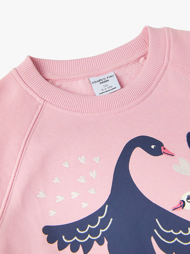 Polarn O. Pyret Kids' Organic Cotton Swan Sweatshirt, Pink