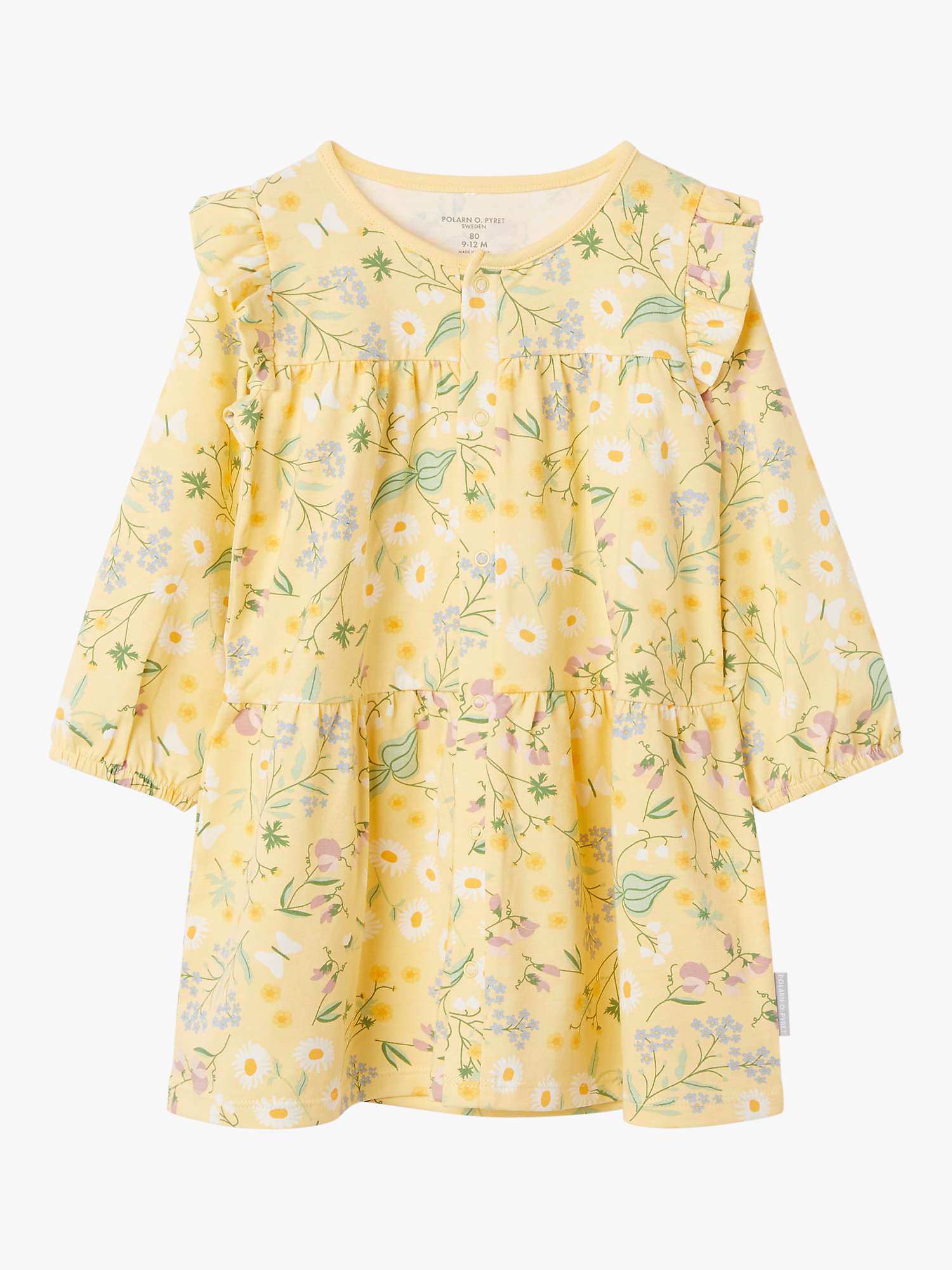 Buy Polarn O. Pyret Baby Organic Cotton Floral Print Ruffle Detail Dress, Yellow Online at johnlewis.com