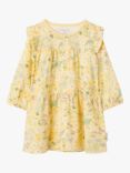 Polarn O. Pyret Baby Organic Cotton Floral Print Ruffle Detail Dress, Yellow, Yellow