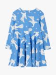 Polarn O. Pyret Kids' Organic Cotton Blend Swan Print Jersey Dress, Blue