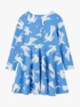 Polarn O. Pyret Kids' Organic Cotton Blend Swan Print Jersey Dress, Blue, Blue