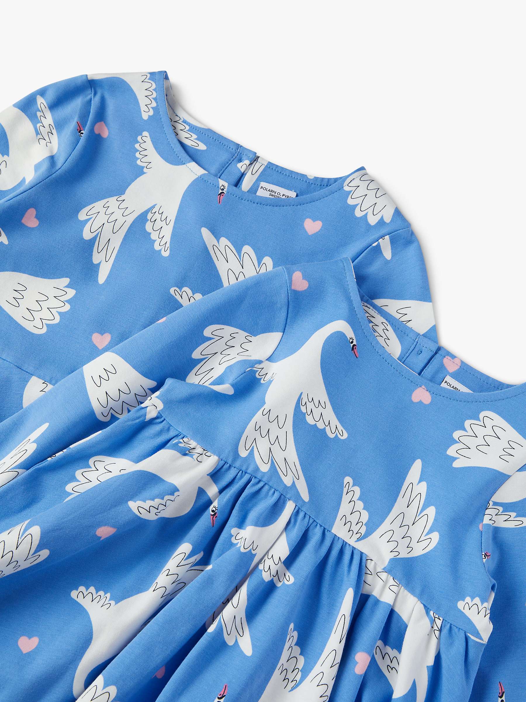 Buy Polarn O. Pyret Kids' Organic Cotton Blend Swan Print Jersey Dress, Blue Online at johnlewis.com
