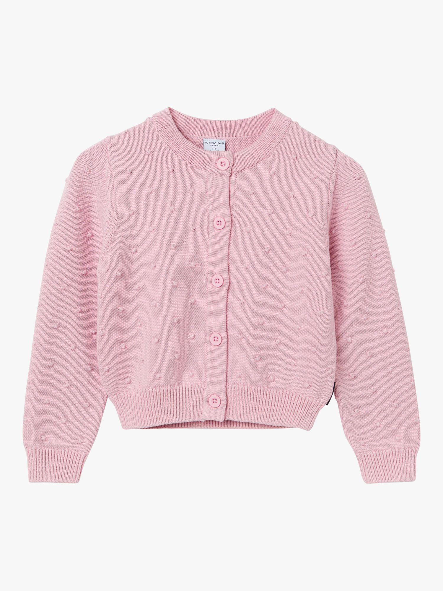 Polarn O. Pyret Kids' Organic Cotton Knit Bobble Detail Cardigan, Pink, 12-18 months