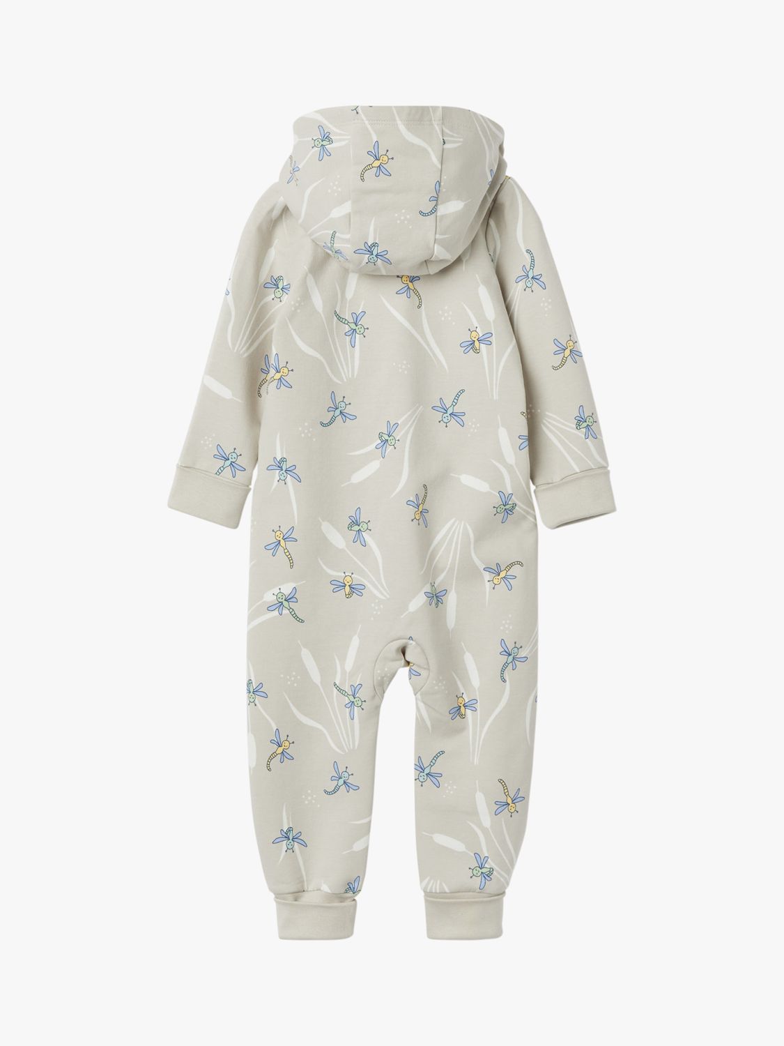 Polarn O. Pyret Baby Organic Cotton Blend Dragonfly Print Hooded All In One, Natural, 1-2 months