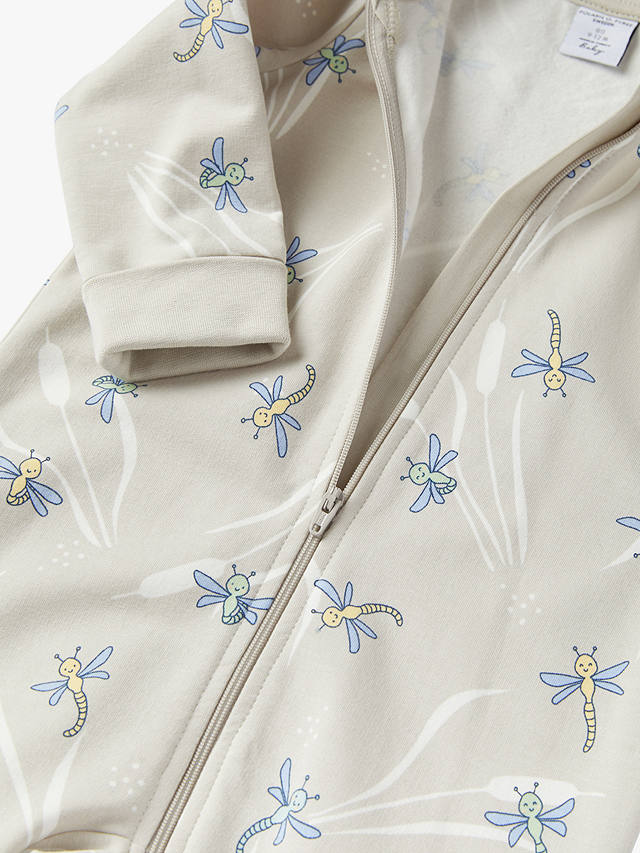 Polarn O. Pyret Baby Organic Cotton Blend Dragonfly Print Hooded All In One, Natural