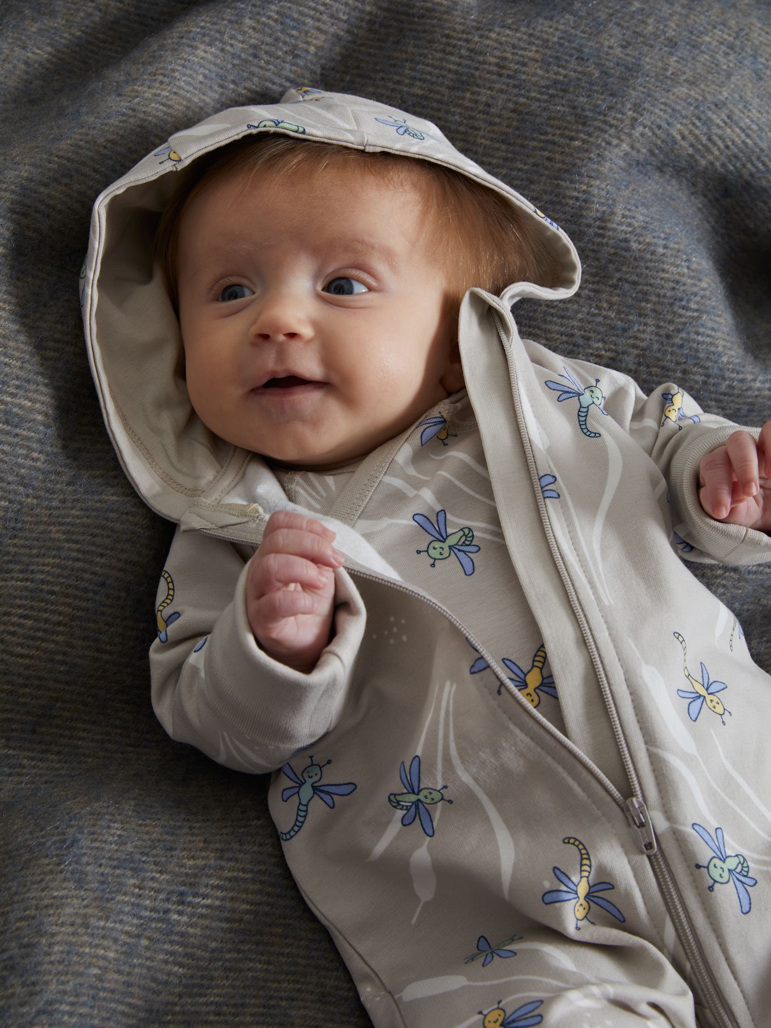 Buy Polarn O. Pyret Baby Organic Cotton Blend Dragonfly Print Hooded All In One, Natural Online at johnlewis.com