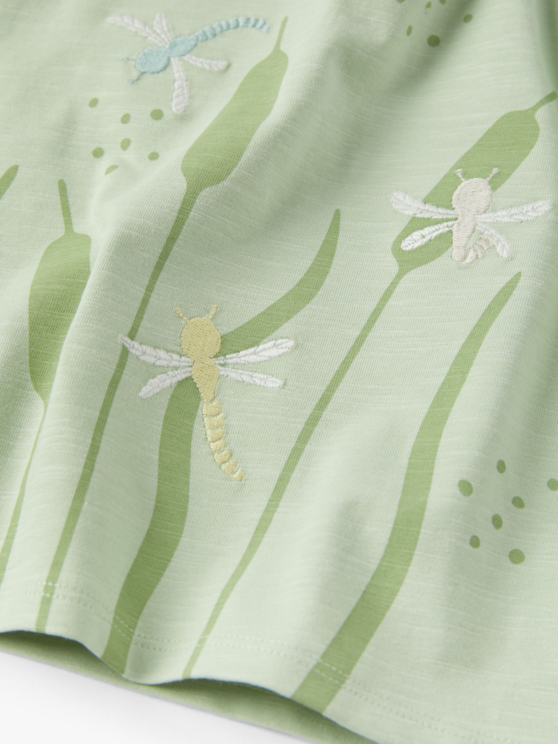 Polarn O. Pyret Baby Organic Cotton Blend Dragonfly Embroidered T-Shirt, Green, 2-4 months