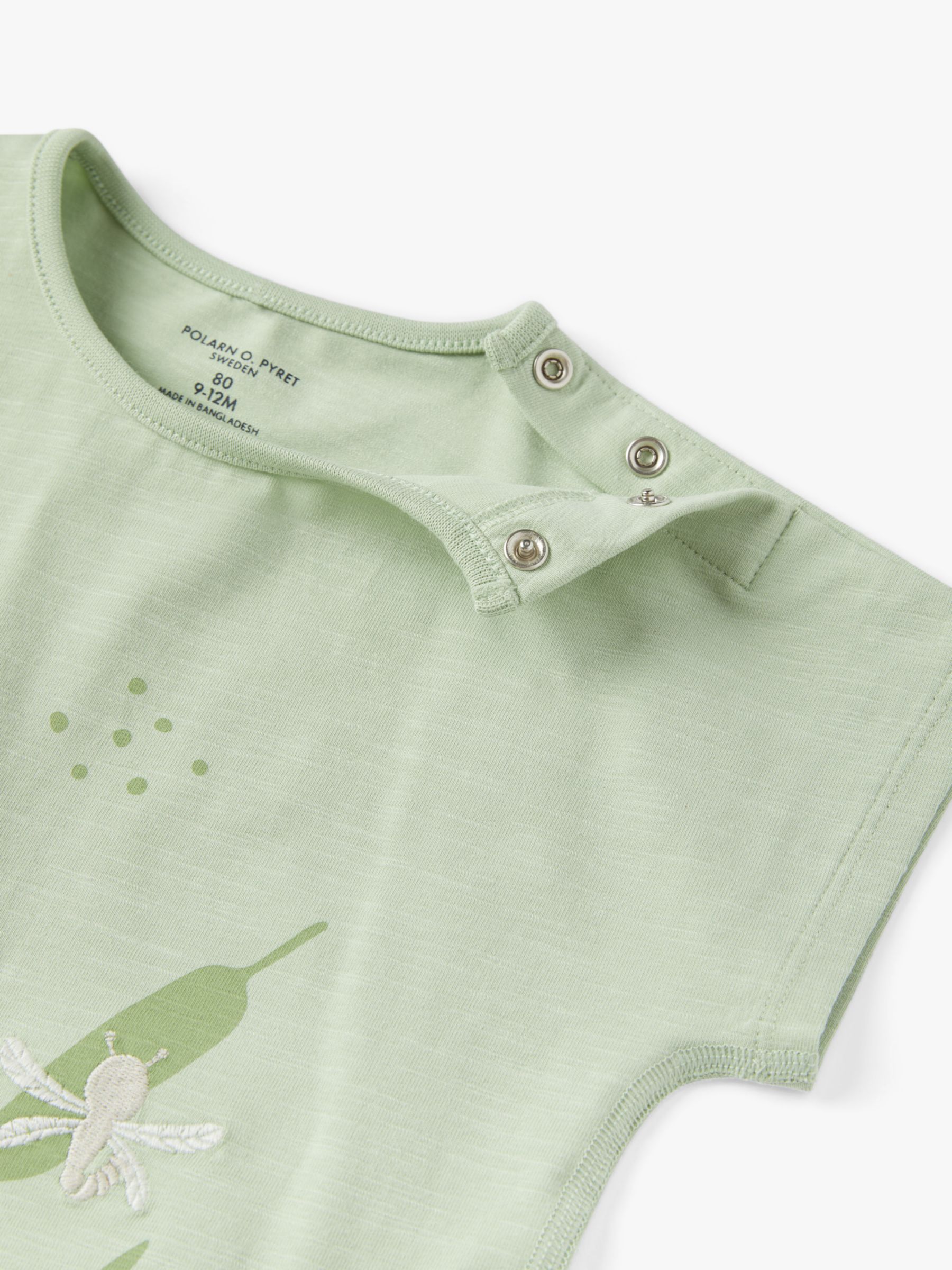 Polarn O. Pyret Baby Organic Cotton Blend Dragonfly Embroidered T-Shirt, Green, 2-4 months