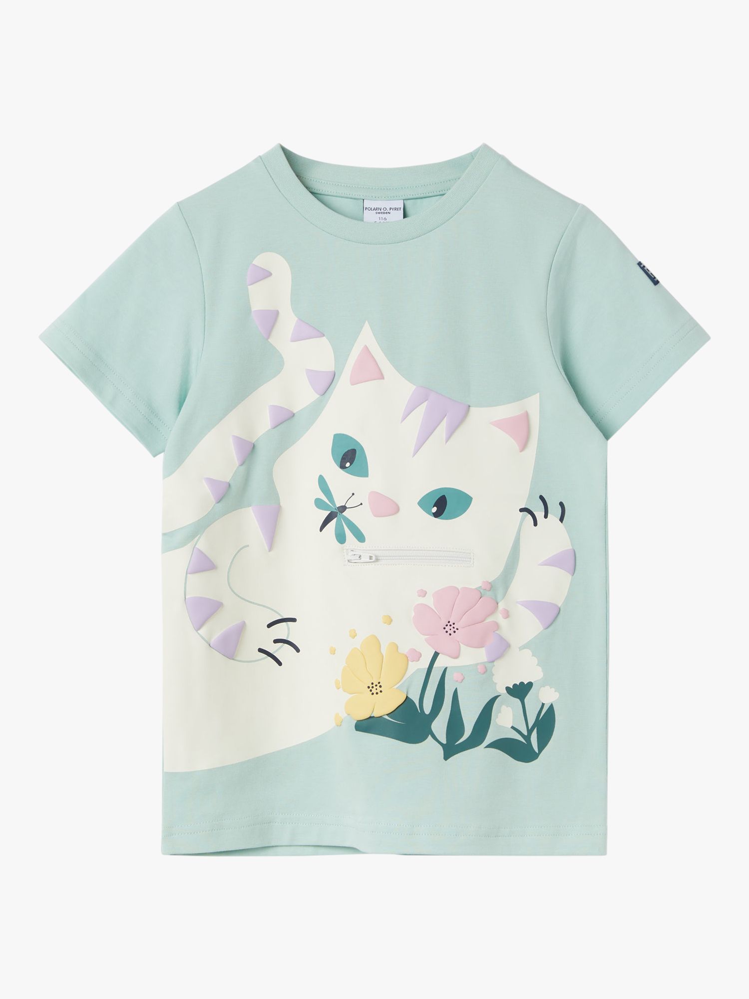 Buy Polarn O. Pyret Kids' Organic Cotton Cat Print T-Shirt, Blue Online at johnlewis.com