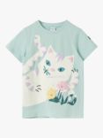Polarn O. Pyret Kids' Organic Cotton Cat Print T-Shirt, Blue