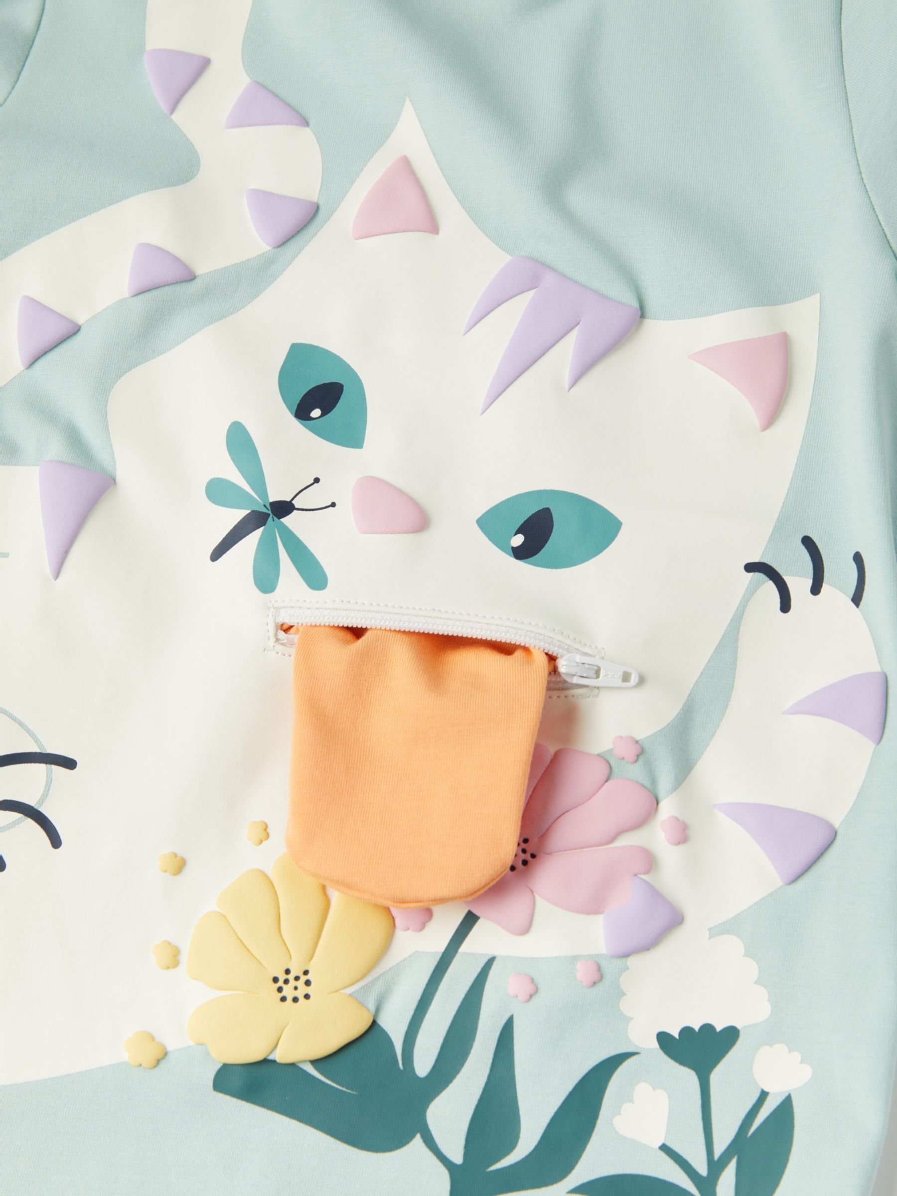 Buy Polarn O. Pyret Kids' Organic Cotton Cat Print T-Shirt, Blue Online at johnlewis.com