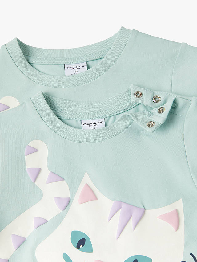 Polarn O. Pyret Kids' Organic Cotton Cat Print T-Shirt, Blue