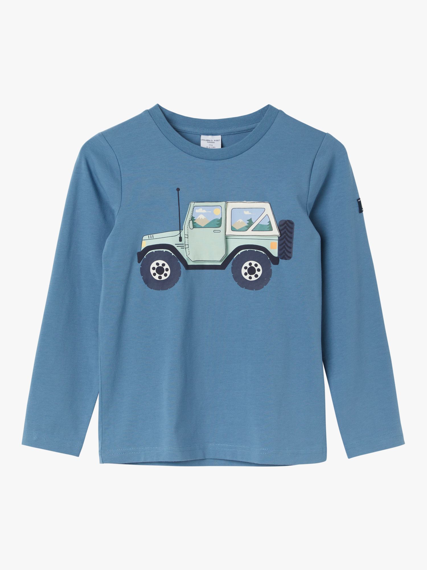 Polarn O. Pyret Kids' Organic Cotton Jeep Long Sleeve Top, Blue, 12-18 months