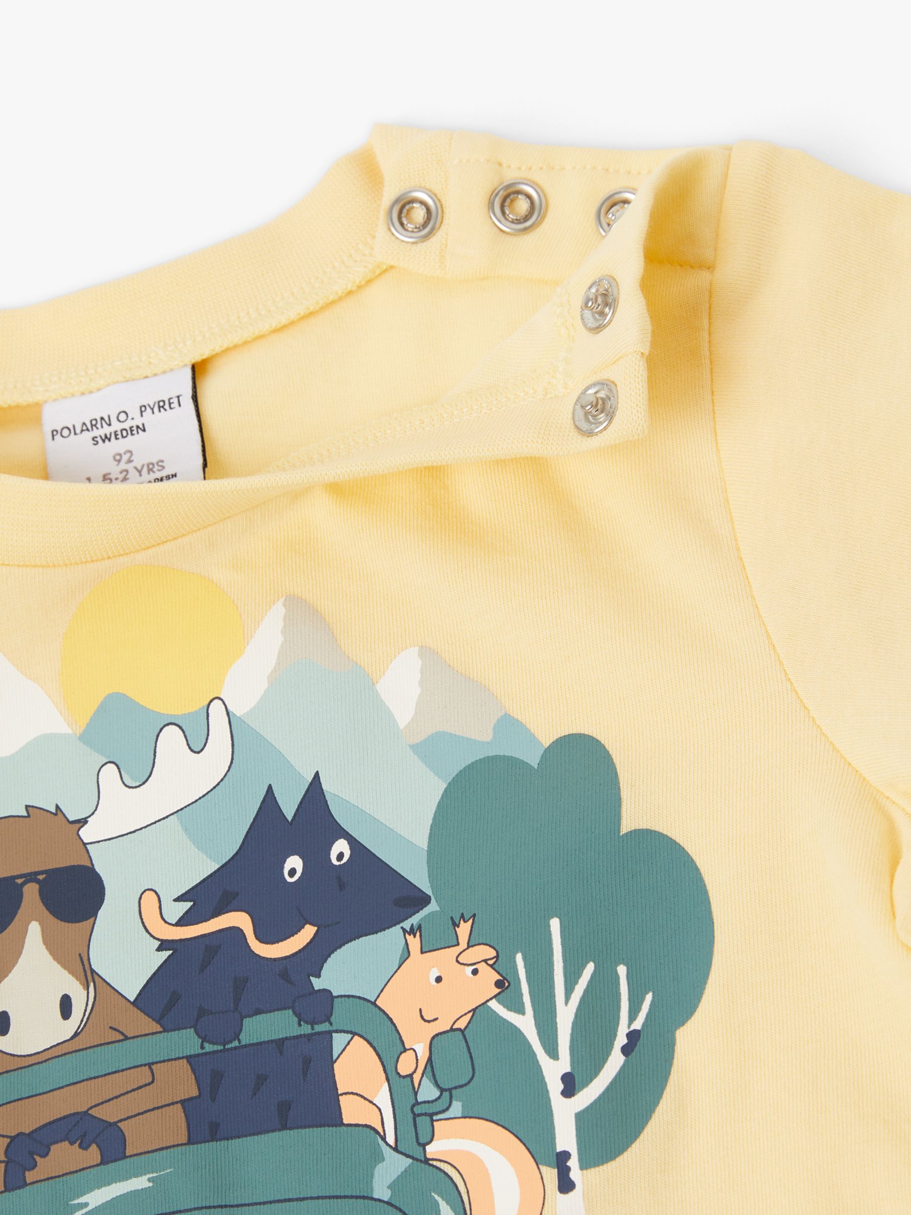 Polarn O. Pyret Kids' GOTS Organic Cotton Animals T-Shirt, Yellow, 12-18 months