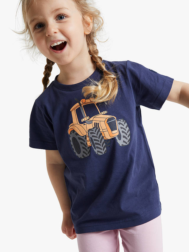 Polarn O. Pyret Kids' Organic Cotton Tractor Print T-Shirt, Blue