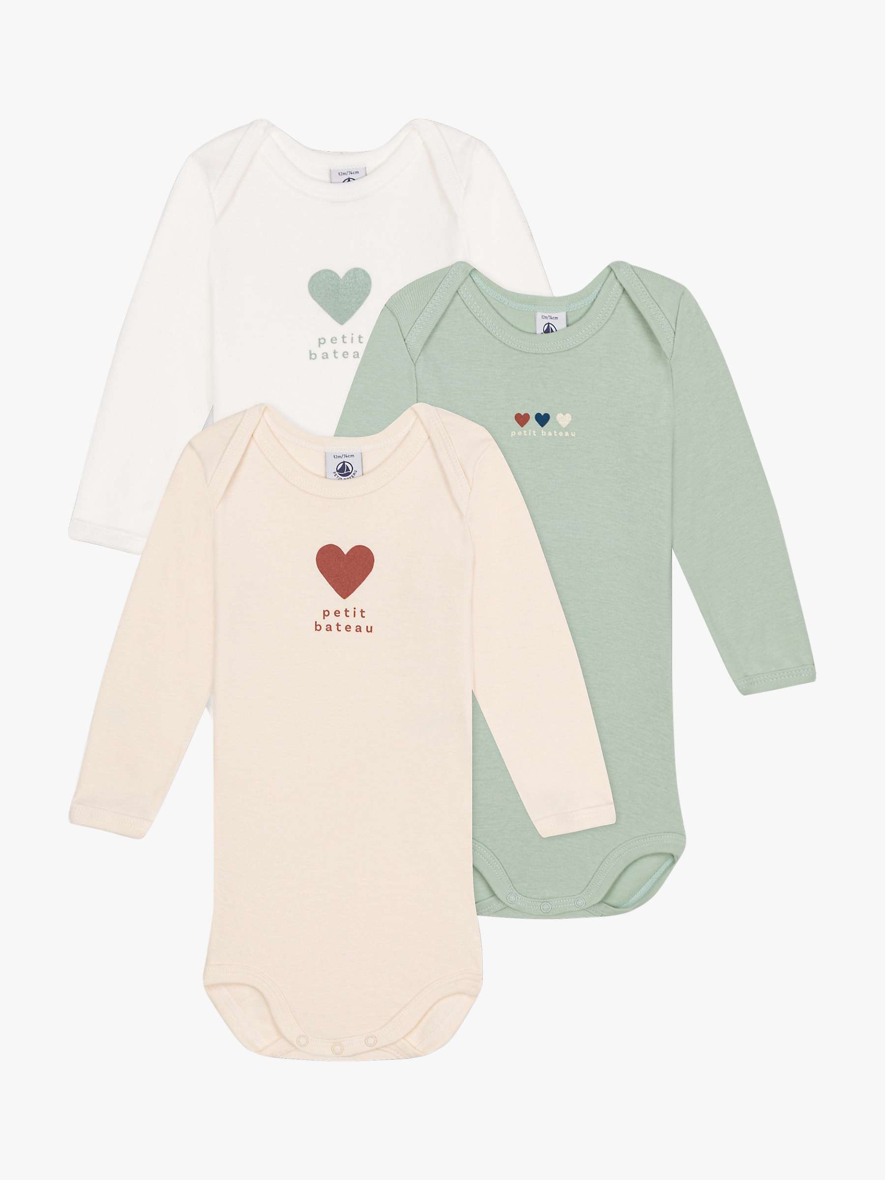 Buy Petit Bateau Baby Heart Bodysuits, Pack of 3, Multi Online at johnlewis.com