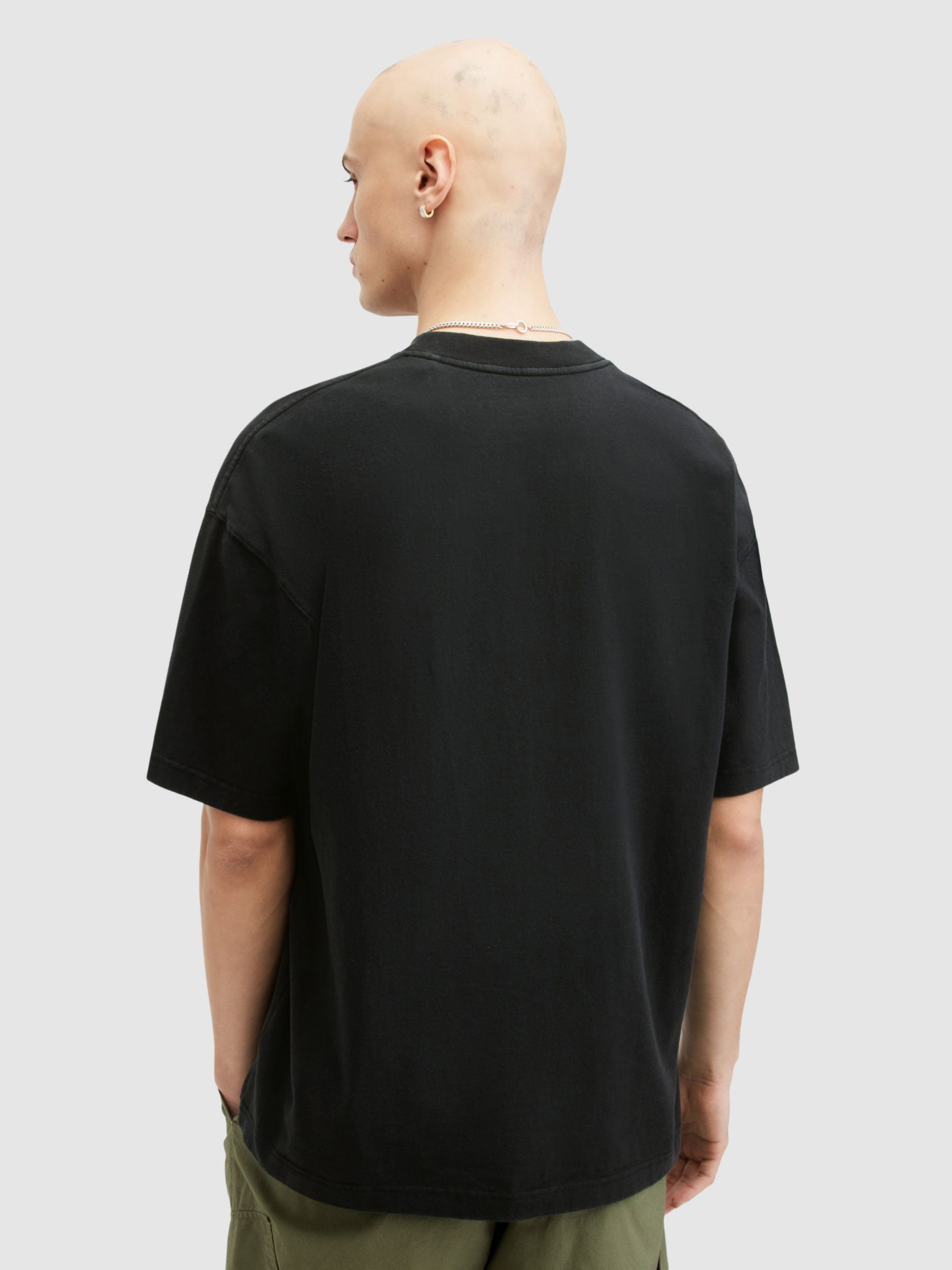 AllSaints Fraktyl Organic Cotton Graphic Oversized T-Shirt, Washed Black/Multi, S