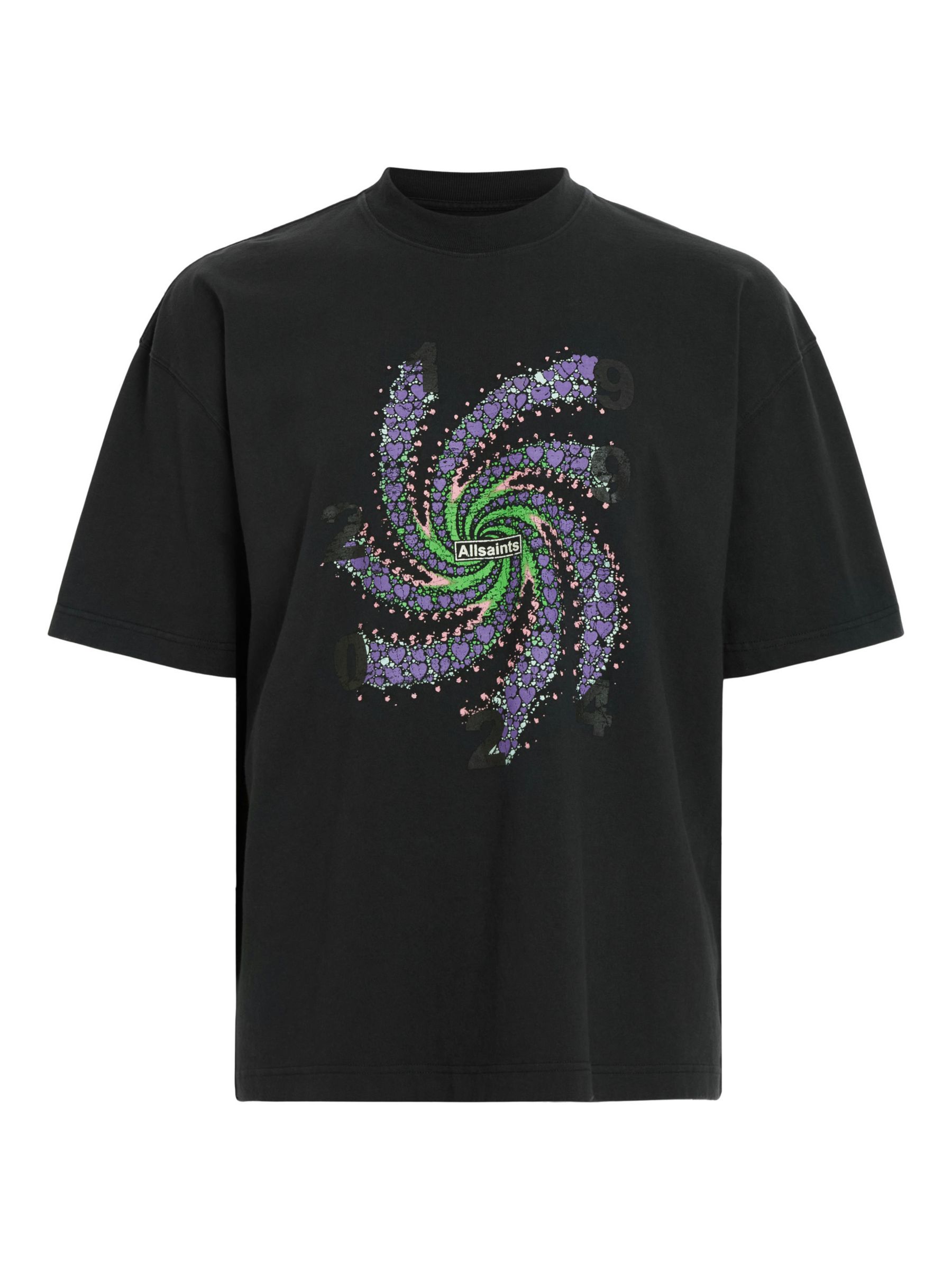 AllSaints Fraktyl Organic Cotton Graphic Oversized T-Shirt, Washed Black/Multi, S
