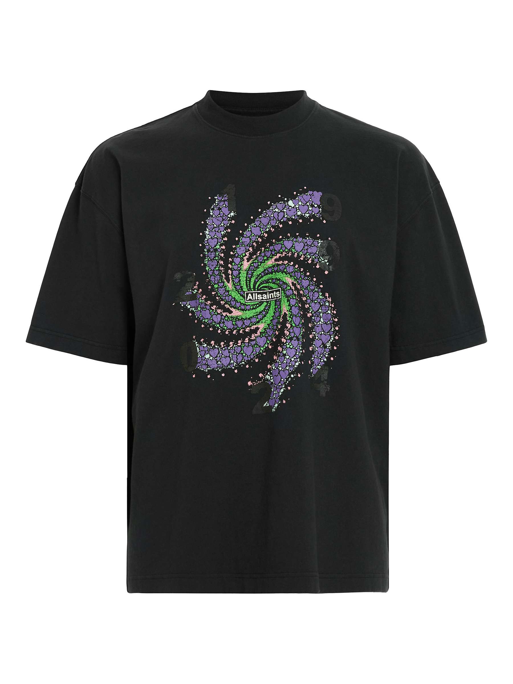 Buy AllSaints Fraktyl Organic Cotton Graphic Oversized T-Shirt, Washed Black/Multi Online at johnlewis.com