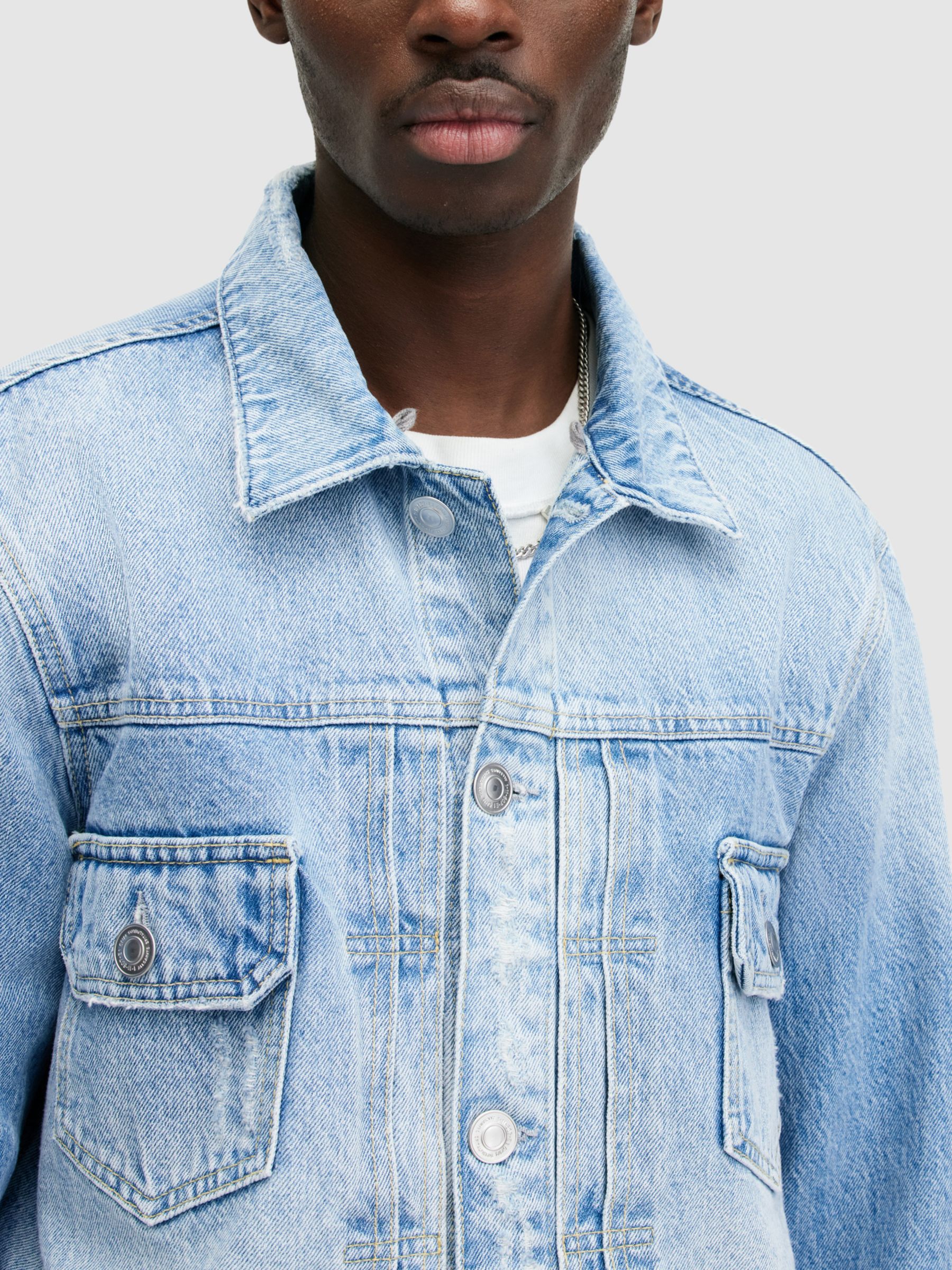 AllSaints Spirit Organic Cotton Hooded Denim Jacket, Indigo Blue, XL
