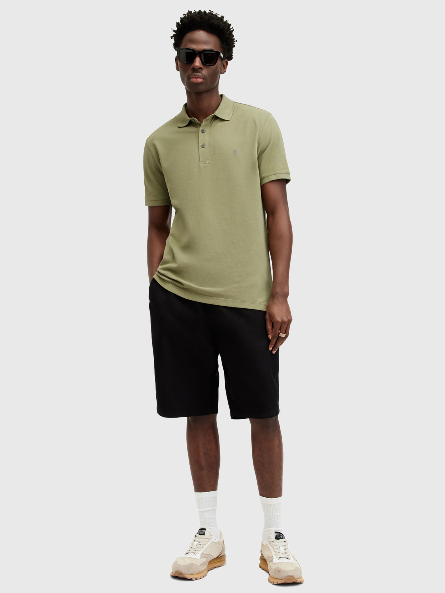 AllSaints Reform Short Sleeve Polo Shirt, Pack of 2, Green/White, XS