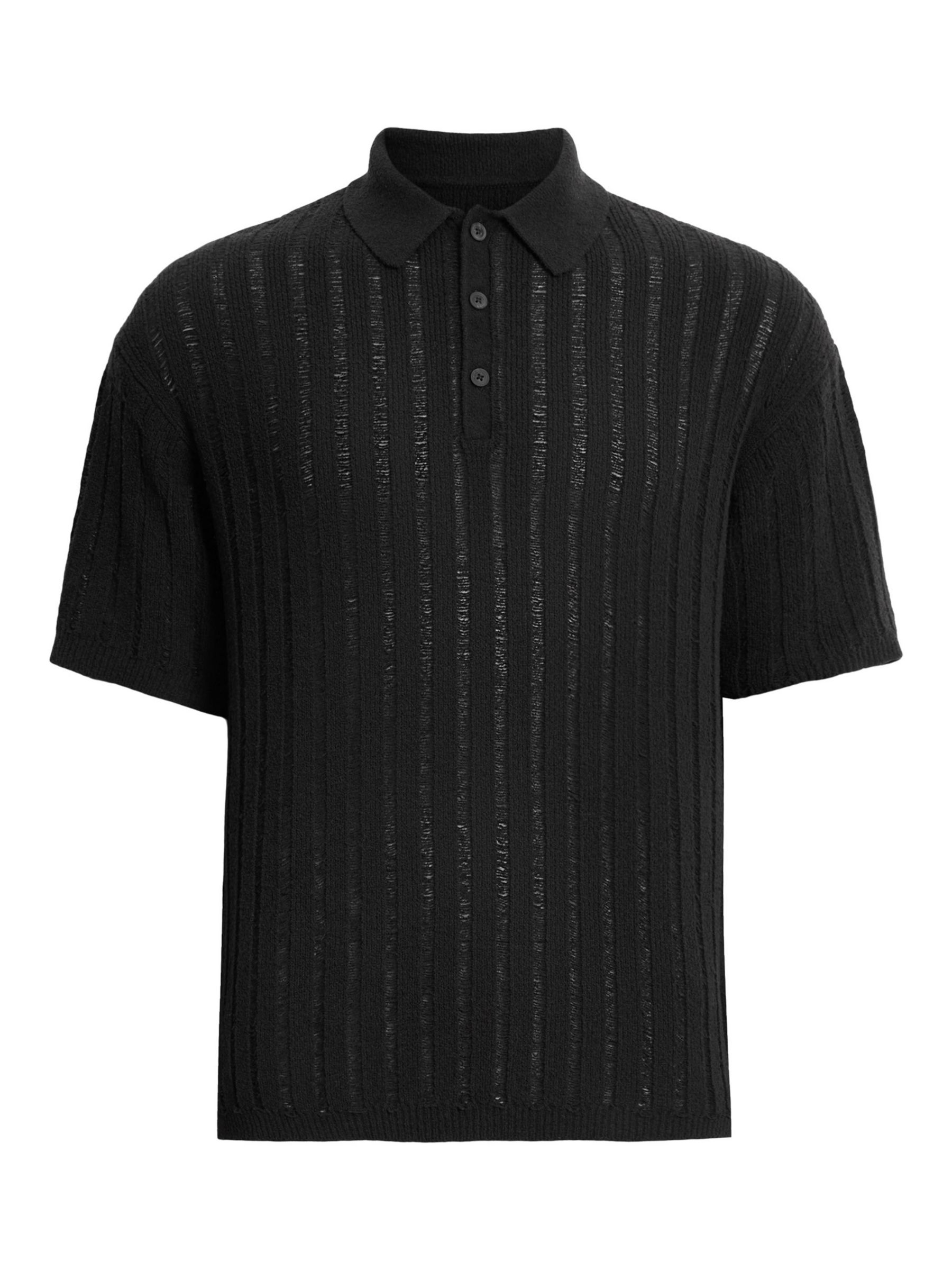 AllSaints Miller Short Sleeve Polo Shirt, Black, S