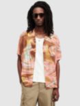 AllSaints Matsuri Bird Print Short Sleeve Shirt, Paradise Pink