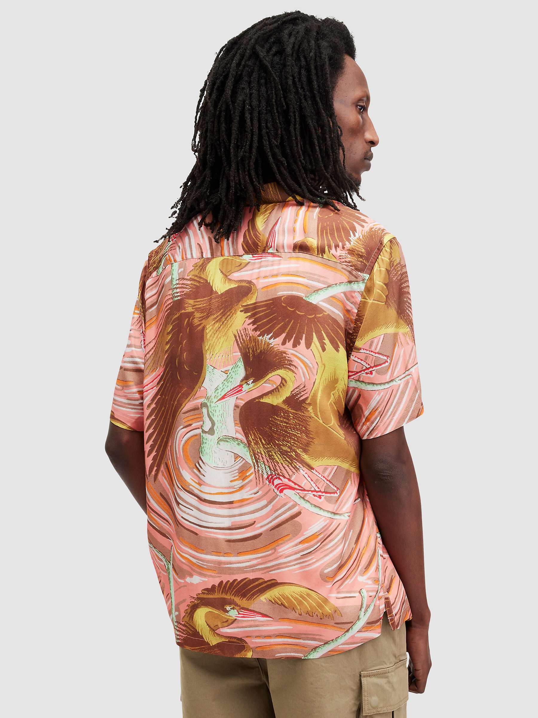 Buy AllSaints Matsuri Bird Print Short Sleeve Shirt, Paradise Pink Online at johnlewis.com