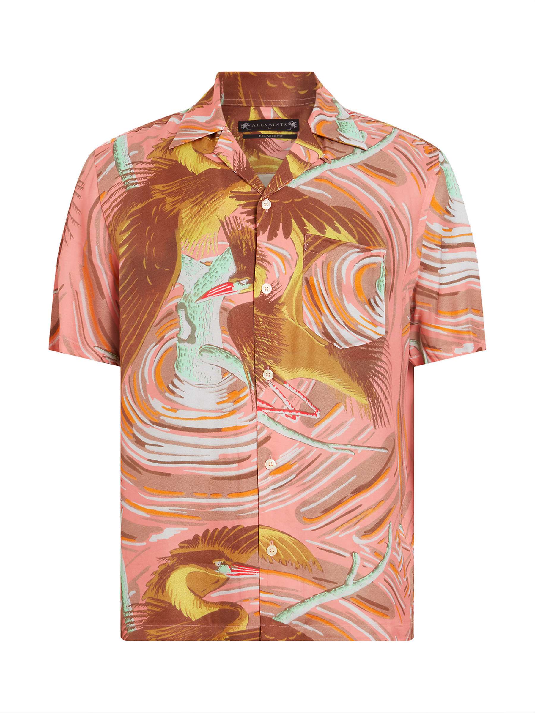 Buy AllSaints Matsuri Bird Print Short Sleeve Shirt, Paradise Pink Online at johnlewis.com