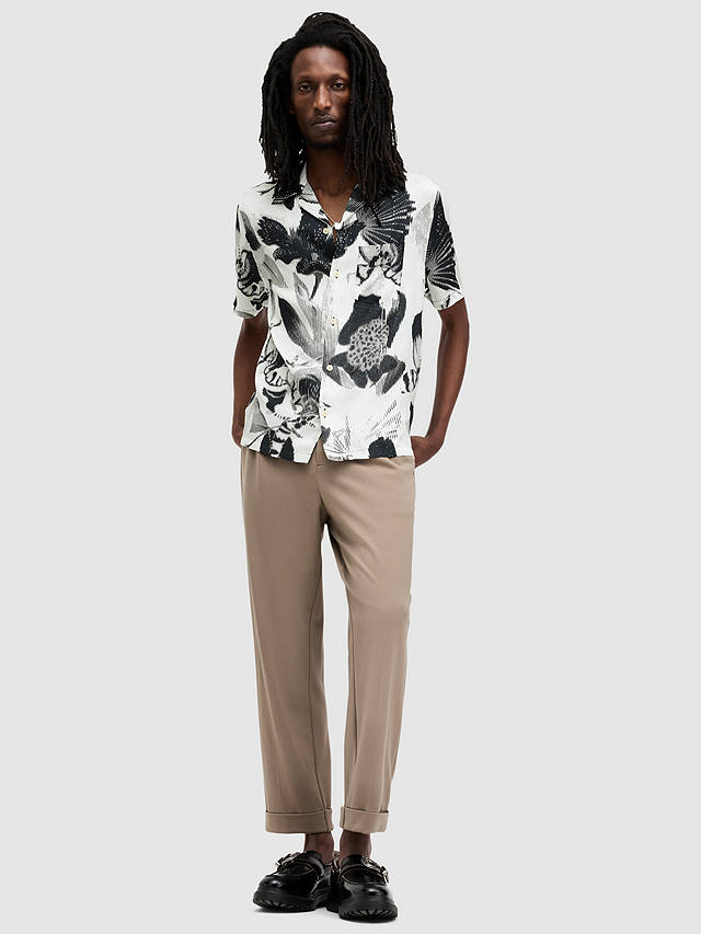 AllSaints Frequency Abstract Print Relaxed Fit Shirt, Off White/Black