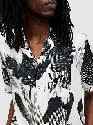 AllSaints Frequency Abstract Print Relaxed Fit Shirt, Off White/Black