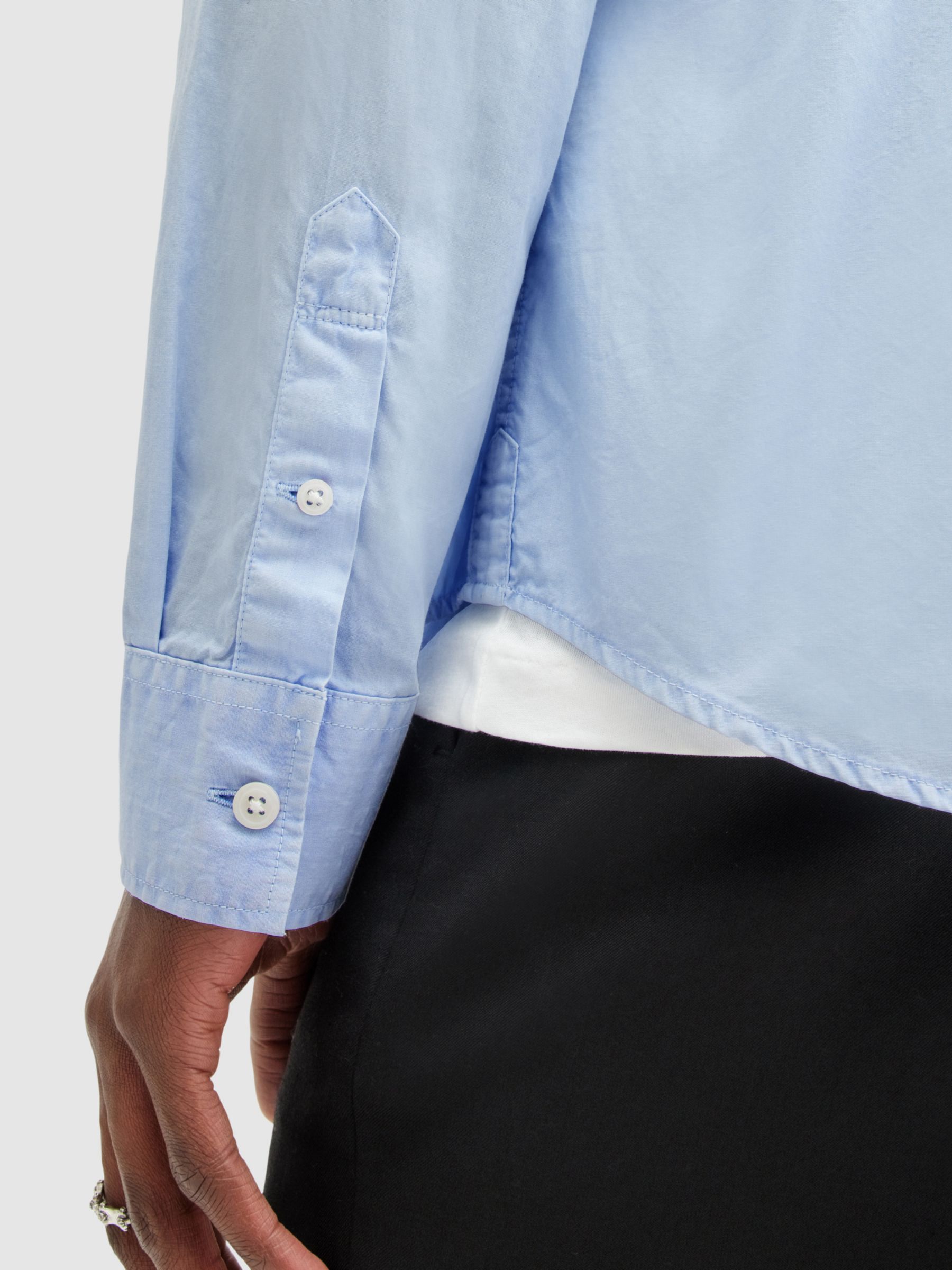 AllSaints Tahoe Long Sleeve Cotton Shirt, Bethel Blue, XS