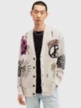 AllSaints Motive Wool Blend Graphic Cardigan, Ecru/Multi