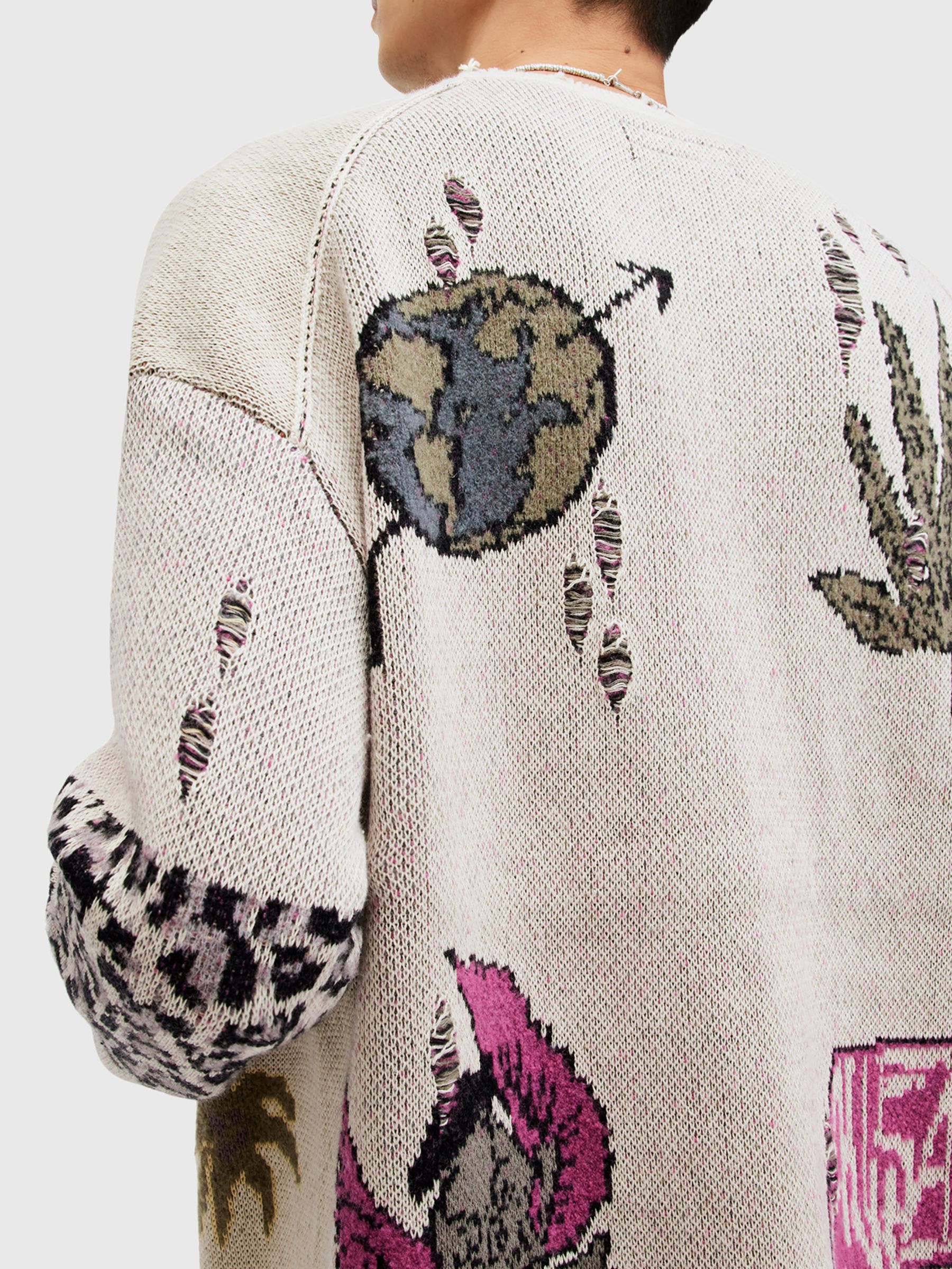 Buy AllSaints Motive Wool Blend Graphic Cardigan, Ecru/Multi Online at johnlewis.com