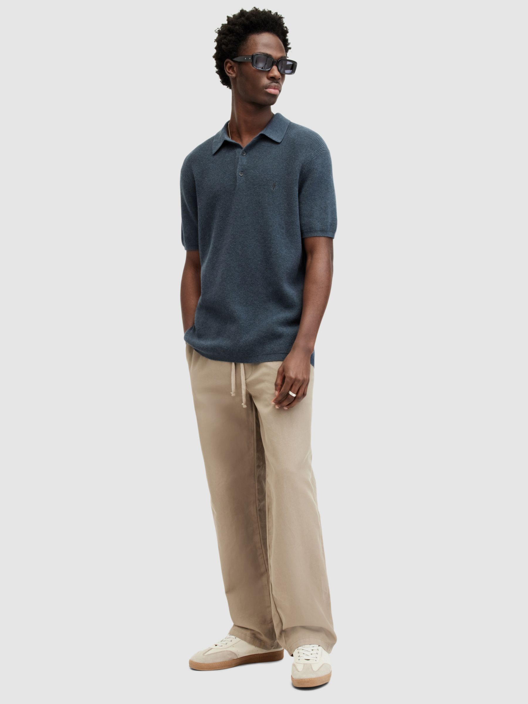 AllSaints Aspen Short Sleeve Polo Shirt, Blue, XS