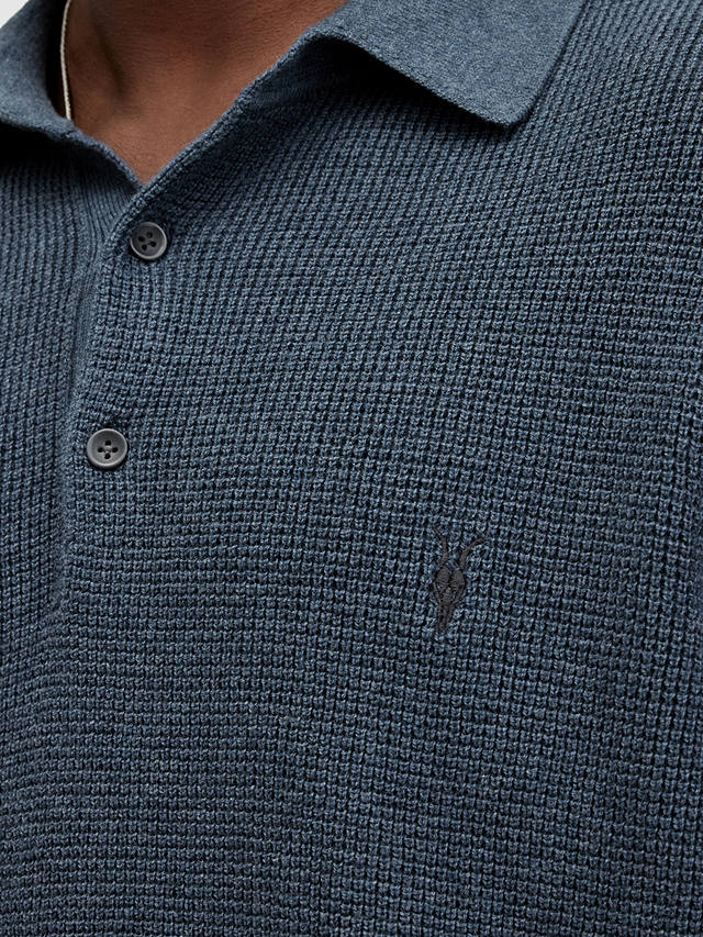 AllSaints Aspen Short Sleeve Polo Shirt, Blue