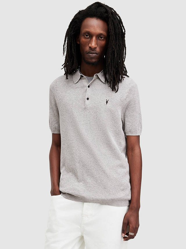 AllSaints Aubrey Organic Cotton Knit Polo Shirt, Grey Marl