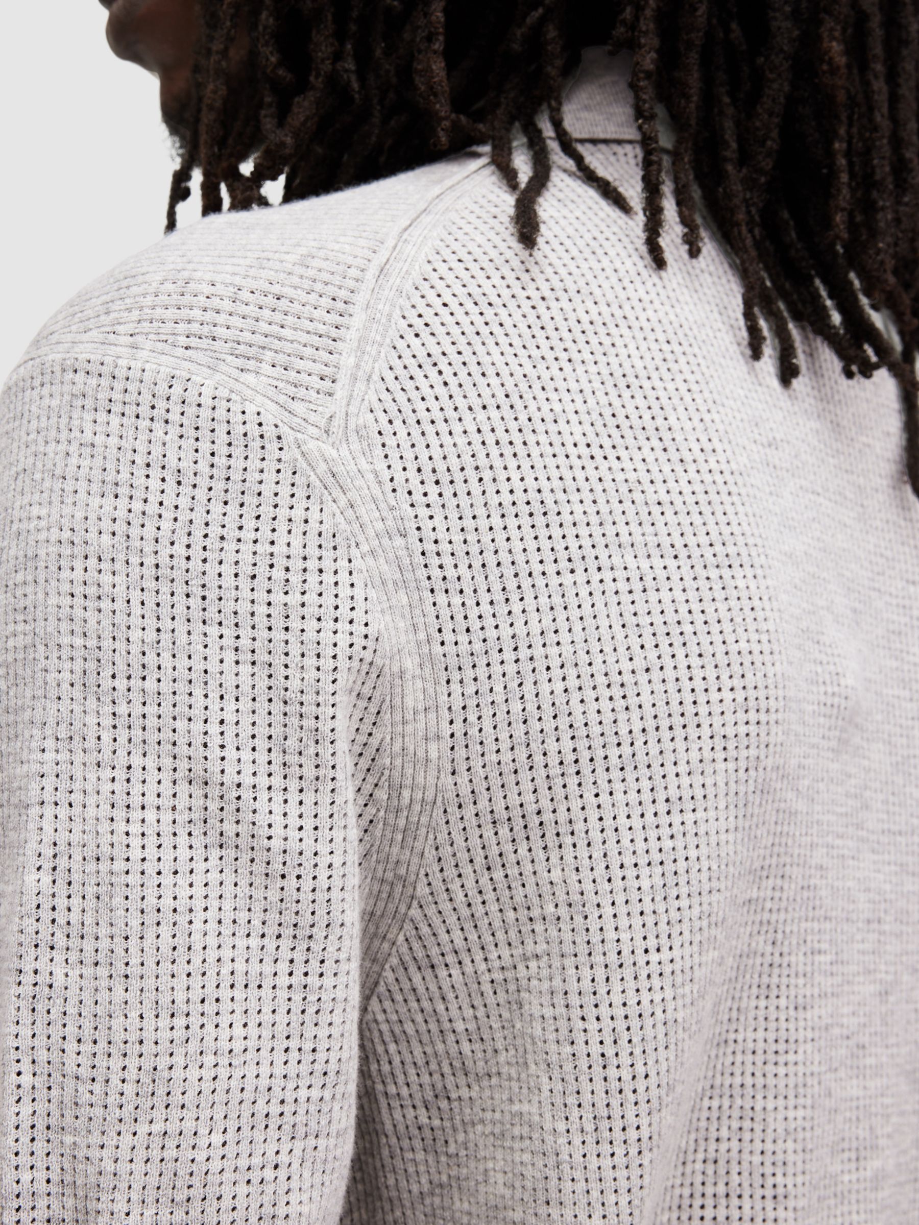 AllSaints Aubrey Organic Cotton Knit Polo Shirt, Grey Marl, XL